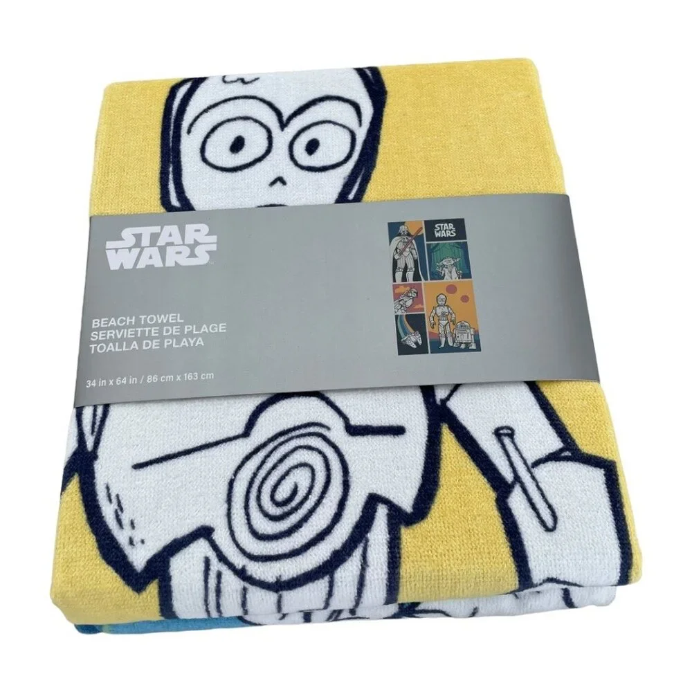 Disney Store Star Wars Saga Millennium Falcon Yoda C-3PO Cartoon Beach Towel